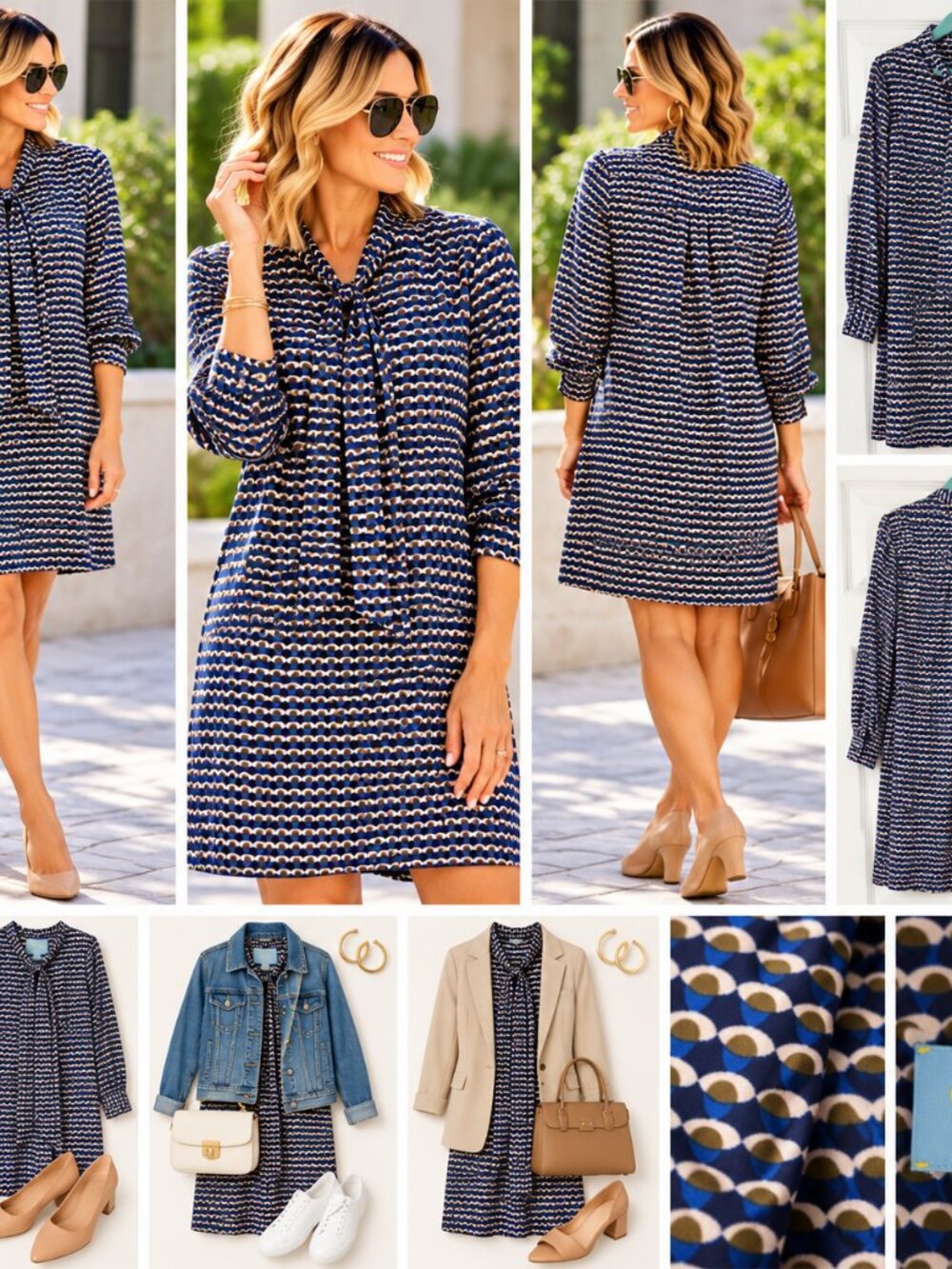 CeCe by Cynthia Steffe Geometric Print Tie Neck Dress Size 12